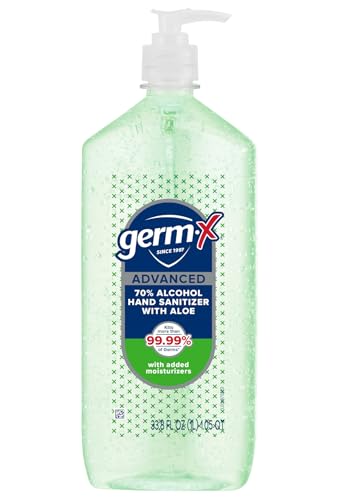 Germ-X Advanced Hand Sanitizer with Aloe and Vitamin E, Non-Drying Moisturizing Gel, Instant and No Rinse Formula, Pump Bottle, 1 Liter