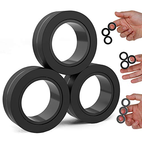 BUNMO Magnetic Rings Black | Fidget Toys Adults | Magnetic Fidget Rings | Endless Hours of Fun | Spin, Connect & Play | Addictive Fidget Toy for Boys & Girls | Great Teen Gift