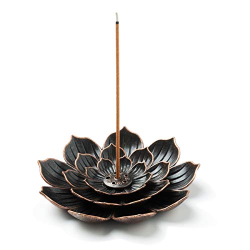 GARMOLY Incense Burner, Incense Holder for Sticks, Brass Lotus Incense Stick Holder and Detachable Ash Catcher