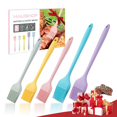 HAUSHOF Silicone Basting Pastry Brush, Heat Resistant Pastry Brush Set, One-Piece Design, Perfect for Baking, Grilling, Spreading Oil, Butter, BBQ Sauce, or Marinade, Dishwasher Safe