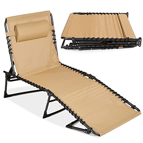 Best Choice Products Patio Chaise Lounge Chair, Outdoor Portable Folding in-Pool Recliner for Lawn, Backyard, Beach w/ 8 Adjustable Positions, Carrying Handles, 300lb Weight Capacity - Tan
