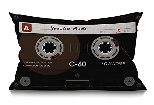 Smooffly Retro Audio Cassette Throw Pillow Music Record Player Low Noise 80s Plastic Tape Waist Lumbar Cotton Linen Throw Pillow case Cushion Cover for Sofa Home Decorative Oblong 12x20 Inches