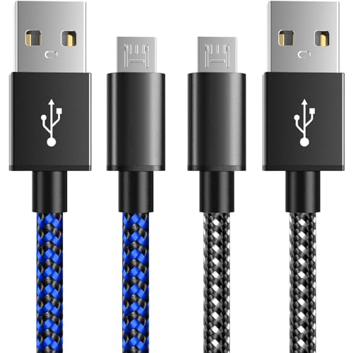 6amLifestyle PS4 Controller Charger Charging Cable, 2 Pack 10ft Extra Long Micro USB 2.0 Cable, Nylon Braided Cord, for PS4, PS4 Slim/Pro, Xbox One S/X Controller, Android Phones, Black+Blue
