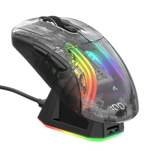 ATTACK SHARK X2 Pro Wireless Gaming Mouse with RGB Charging Dock,Tri-Mode PC Gaming Mice 2.4G/Bluetooth/Wired,Noiseless Mouse RGB Backlit,Transparent Shell,PixArt 3212 4000 DPI,for Win/MAC,Black