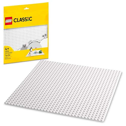 LEGO Classic White Baseplate, Square 32x32 Stud Foundation to Build, Play, and Display Brick Creations, Great for Snowy and Winter Landscapes, 11026