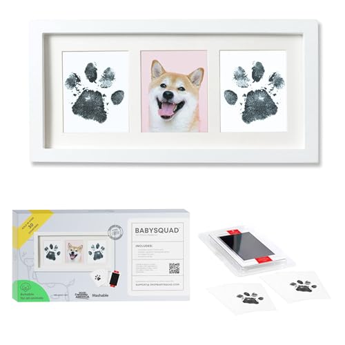 BabySquad Pet Memorial Gift, Paw Print Kit Keepsake, 13.5 x 7 INCHES (Large Size), No-Mess Pet Ink Pad, Picture Frame with Pet Imprint Kit, Pet Memorial Gift for Dogs and Cats, Dog Paw Print Kit