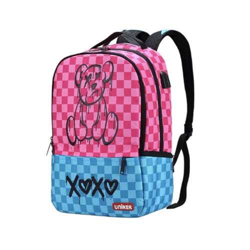 UNIKER Laptop Backpack with USB Port,Graffiti Backpack for Work,Pink School Backpack,Designer Laptop Backpack for 15.6 Inch (Pink Bear)