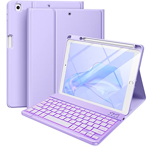 Hamile iPad 9th Generation Case with Keyboard 10.2 Inch - Backlit Wireless Detachable Folio Cover with Pencil Holder for iPad 8th Gen / 7th Gen/iPad Pro 10.5' / iPad Air 3rd Gen (Purple)