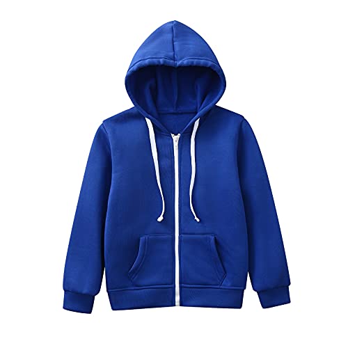 ZHICHUANG Sweatshirt Color Solid Zip Jackets Long Hoodie Top Boys Sleeve Up Girls Kids Boys Young Child Winter Coat, Dark Blue