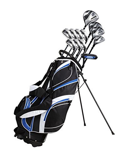 Precise S7 Tall Men’s (6'1' to 6'4') Right Handed Complete Golf Club Set Include 460cc Driver, 3 Wood, 5 Wood, 24* Hybrid, 5-9 PW Irons, Sand Wedge, Putter, Deluxe Stand Bag & 4 Headcovers, Black/Blue