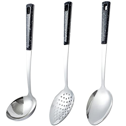 3-Piece,Stainless Steel Serving spoons set with Slotted Spoon, Serving Spoon and Perforated Spoon, soup ladle,kitchen cooking serving utensils set cooking spoon