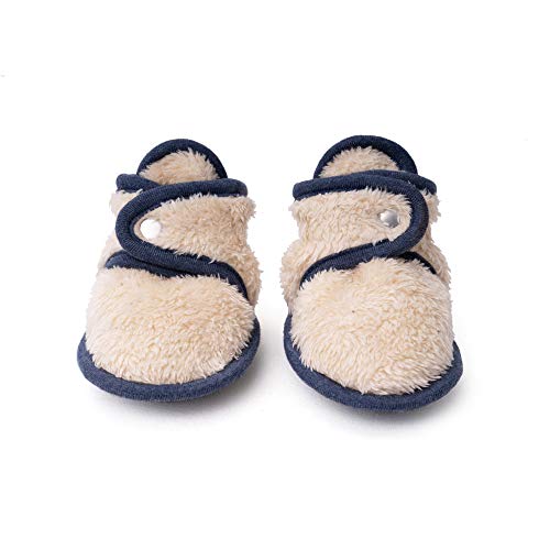 baby deedee Booties with Grippers, Soft Shoes, Baby Slippers for Girls and Boys Crib, Cream/Navy, 12 Months Unisex Infant