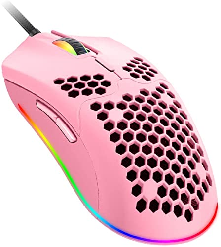 Lightweight Gaming Mouse,26 kinds RGB Backlit Mice,PixArt 3325 12000 DPI Mouse,Ultralight Honeycomb Shell Ultraweave Cable Mouse and Anti-key Can Be Set for PC Gamers and Xbox and PS4 Users(Pink)
