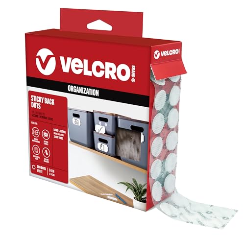 VELCRO Brand Dots with Adhesive White | 200 Pk | 3/4' Circles | Sticky Back Round Hook and Loop Closures for Organizing, Arts and Crafts, School Projects, 91824, 200Pk