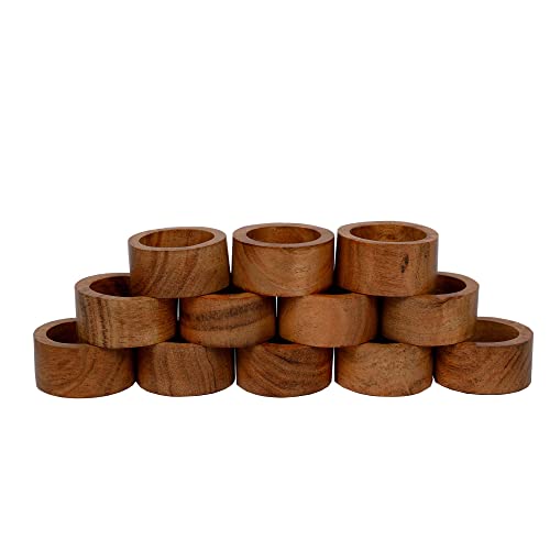 SAMHITA Handmade Acacia Wood Napkin Ring Set of 12 for Dining, Anniversary, Birthday, Christmas | Napkin Ring for Home and Kitchen Décor