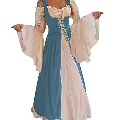Abaowedding Womens's Medieval Renaissance Costume Cosplay Chemise and Over Dress (2XL/3XL, French Blue)