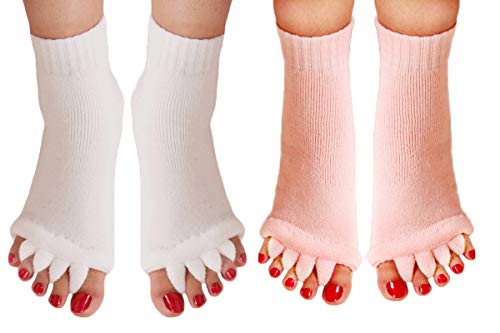 Homrap Toe Separator Yoga Gym Sports Massage Foot Alignment Socks 2 Pairs (J)