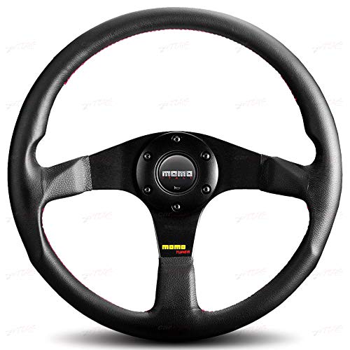 MOMO Motorsport Tuner Steering Wheel Black Leather Grip Brushed Black Anodized Spoke 320mm - TUN32BK0B
