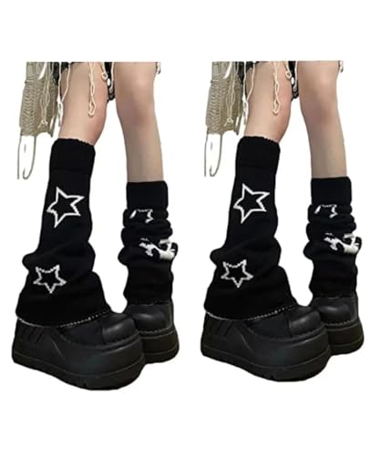 heyheyshine Y2k Star Skull Print Two Side Wear Knitted Leg Warmers Socks Punk Girls Japanese Kawaii Streetwear Leg Cover