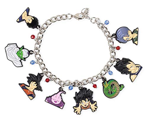 Toynk Dragon Ball Z Character 15-mm Silver-Toned Charm Bracelet | Includes 8 Unique Enamel Pendant Charms | Goku, Vegeta, Piccolo, And More | Fashionable Anime Manga Wrist Jewelry Accessories