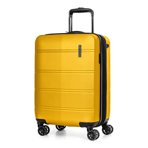 Swiss Mobility LAX Collection Hard Shell Spinner Carry On Luggage for Airplanes, Rolling Suitcase with 360-Degree Spinner Wheels, Retractable Handle, Airline Approved, 20 Inch, Yellow