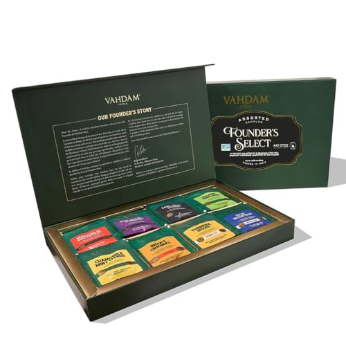 VAHDAM, Assorted Tea Gift Set - 8 Flavours, 40 Pyramid Tea Bags | Fathers Day Gift From Daughter, Son, & Wife | Premium Tea Gift Set | Gift For Dad, Dad Gift.