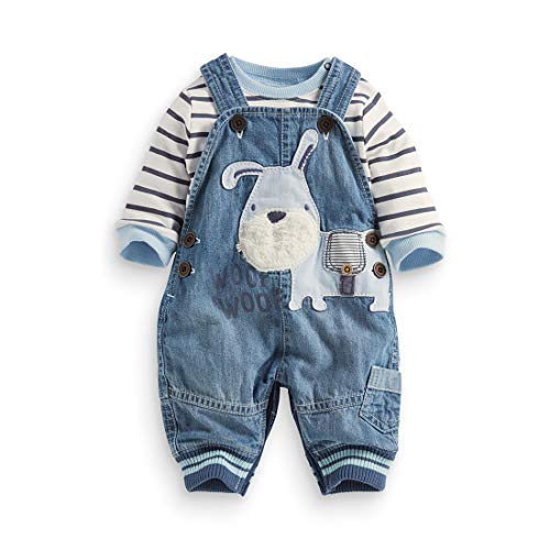 LvYinLi Cute Baby Boy Clothes Suit Toddler Boys' Striped long Sleeve T-Shirt+Denim Overalls Jumpsuit Pants Outfits Sets (9-15 months, Blue)