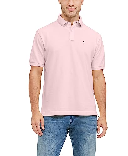 Tommy Hilfiger Men's Short Sleeve Polo Shirt in Classic Fit, Pebble Pink Medium