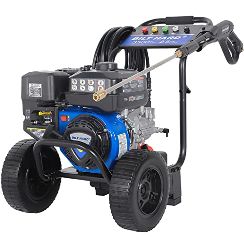 BILT HARD Gas Pressure Washer, 2.5 GPM 3500 PSI Axial Pump Gas Power Washer Heavy Duty, 4-Cycle 224cc Engine, Include Spray Gun and Wand, 5 QC Nozzle Tips, 3/5'×25' Hose