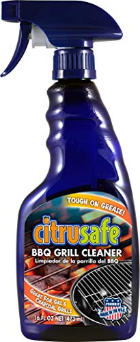 Citrusafe Grill and Grate Cleaner Spray (16 Oz) - Heavy Duty Spray Safely Cleans Burnt Food and Grease from BBQ - Great for Degreasing and Cleaning Grates, Racks, Pellet, Ovens and Electric Smokers