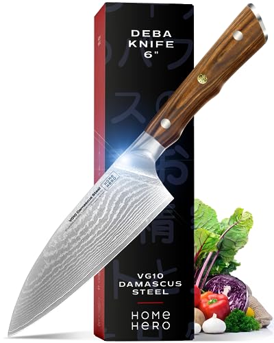 Home Hero Japanese Deba Knife Collection - VG10 Damascus Steel Triple Rivet Ultra Sharp 67 Layers Kitchen Knife with Ergonomic Rosewood Handle - Unique Gift for Men & Women (6 Inch Deba Knife)