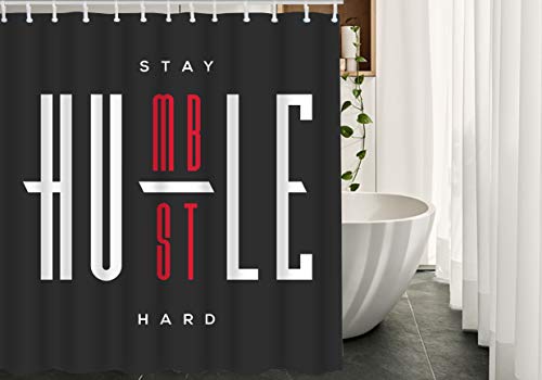 HGOD DESIGNS Poster Shower Curtain,Stay Humble Hustle Hard' Phrase Poster Shower Curtains 72'X 72' Home Fashions Bathroom Bath Decor