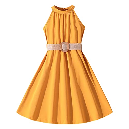 6t 8t Age Sequin Dress Toddler Girls Sleeveless Solid Dress Dance Party Dresses Clothes (Yellow-B, 8-9 Years)