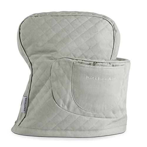 KITCHENAID Fitted Tilt-Head Solid Stand Mixer Cover with Storage Pocket, Quilted 100% Cotton, Grey, 14.4'x18'x10'