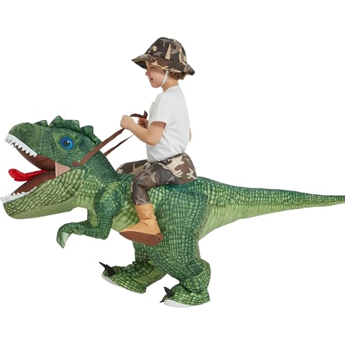 One Casa Inflatable Dinosaur Costume Riding T Rex Air Blow up Funny Party Halloween Costume for Kids (4-6 Yrs)