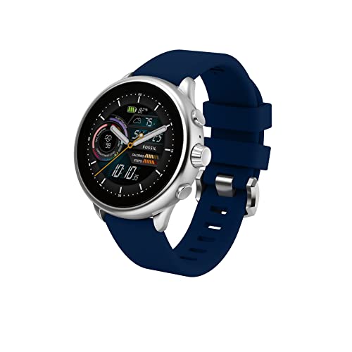 Fossil Men's or Women's Gen 6 Wellness Edition 44mm Touchscreen Silicone Smart Watch, Color: Silver, Navy (Model: FTW4070V)