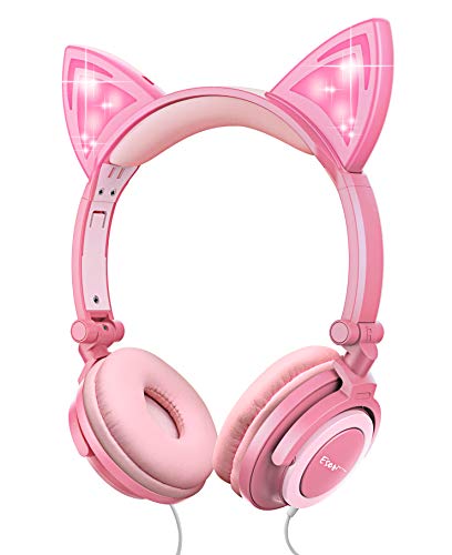 esonstyle Kids Headphones Over Ear with LED Glowing Ears Wired Kids Headsets 85dB Volume Limited 3.5mm Cute Girls Headphones for Online Learning/School/Travel/Tablet