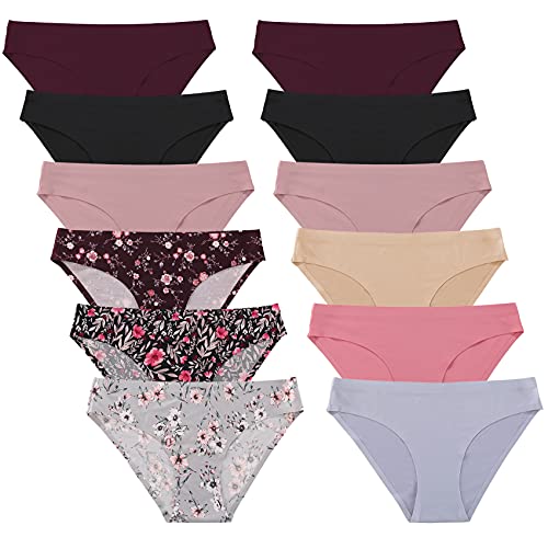 FINETOO 12Pack Womens Seamless Underwear No Show Cheeky Panties Invisibles Briefs Soft Stretch Bikini Hipster XS-XL(M)