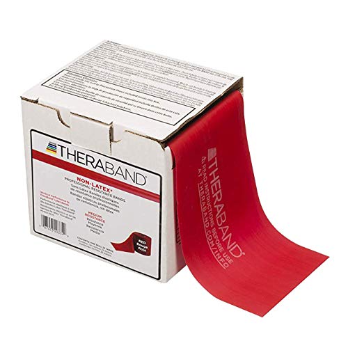 THERABAND Resistance Band 25 Yard Roll, Medium Red Non-Latex Professional Elastic Bands For Upper & Lower Body Exercise Workouts, Physical Therapy, Pilates, & Rehab, Dispenser Box, Beginner Level 3