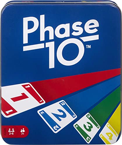 Mattel Games Phase 10 Card Game for Families, Adults and Kids, Challenging & Exciting Rummy-Style Play in a Storage Tin (Amazon Exclusive)