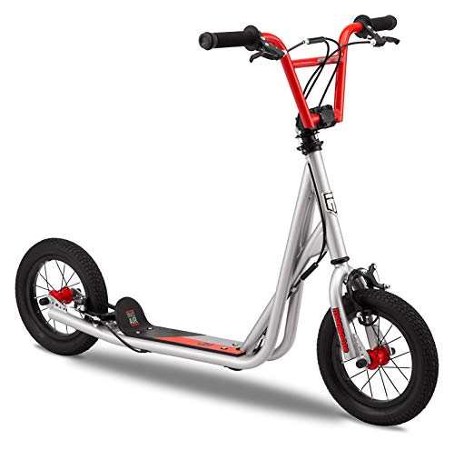 Mognoose Trace Air Youth/Adult Kick Scooter, 12-Inch Wheels, Air-Filled Tires, Wide Foot Deck, Non-Foldable, Silver