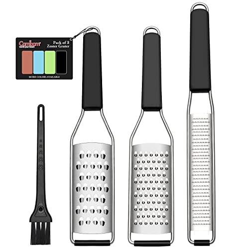 Cambom Cheese Grater Citrus Zester Lemon Zester Pack of 3-304 Stainless Steel - A Sharp Tool for Parmesan Cheese, Ginger, Garlic, Nutmeg, Chocolate, Vegetables，Fruits，Dishwasher Safe Black