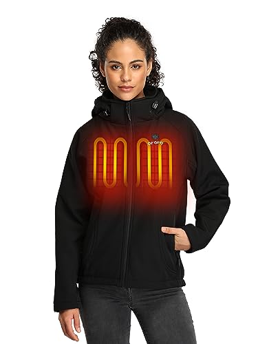 ORORO Women's Slim Fit Heated Jacket with Battery Pack and Detachable Hood (Black,XL)