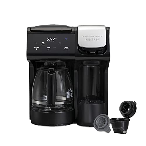 Hamilton Beach FlexBrew Trio 2-Way Coffee Maker, Compatible with K-Cup Pods or Grounds, Combination Single Serve & Full 12c Carafe, Removable Reservoir, Fast Brewing, Works with Alexa, Black (49911)
