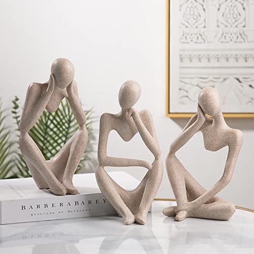 XPXKJ Thinker Statues Set of 3, Sandstone Resin Thinker Statue Ornaments, Abstract Style Sculpture Statue Collectible Figurines for Home Decor/Office/Bookshelf/Desktop/Decorations (Sandstone)