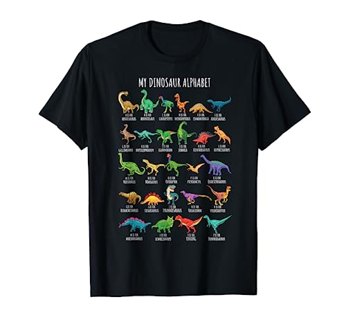 Types Of Dinosaurs Alphabet A-Z ABC Dino Identification Short Sleeve T-Shirt