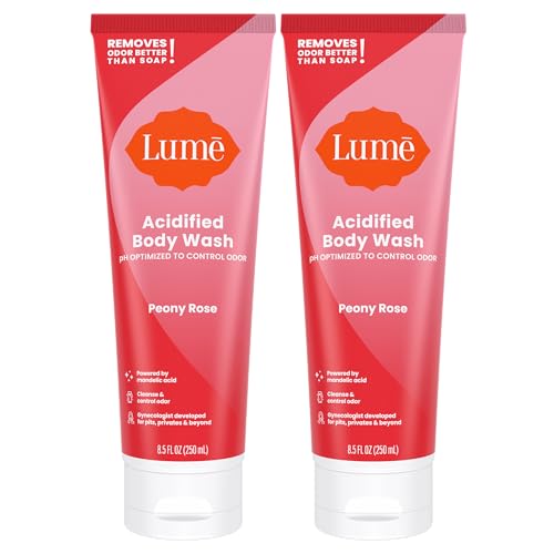 Lume Acidified Body Wash - 24 Hour Odor Control - Removes Odor Better than Soap - Moisturizing Formula - Formulated Without SLS or Parabens - OB/GYN Developed - Peony Rose - 2 Count