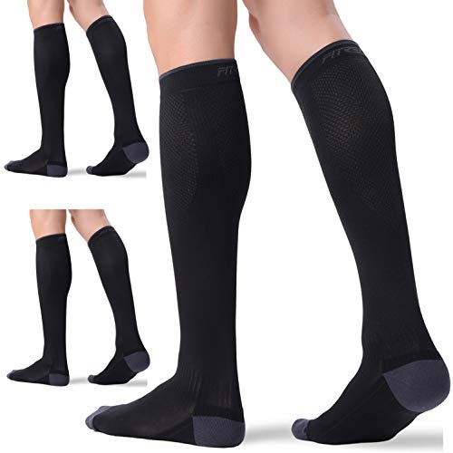 FITRELL 3 Pairs Compression Socks for Women and Men 20-30mmHg- Circulation and Muscle Support Socks for Travel, Running, Nurse, Medical, BLACK L/XL