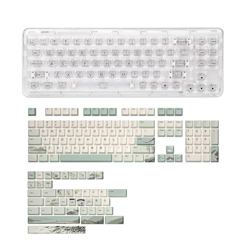 YUNZII X71 Transparent Mechanical Keyboard(Crystal Ice Switch,White), Spring Tea Dye Sub PBT Keycaps(Cherry Profile, Spring Tea)