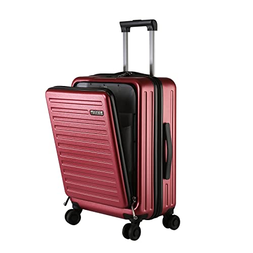 TydeCkare 20 Inch Carry On Luggage with Front Zipper Pocket, 45L, Lightweight ABS+PC Hardshell Suitcase with TSA Lock & Spinner Silent Wheels, Convenient for Business Trips, Wine Red